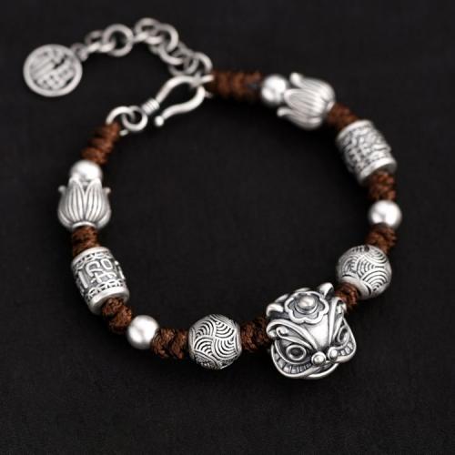 Prás Bracelet, Lion, dath airgid antique plátáilte, seanré & unisex, Fad Thart 7 Inse, Díolta De réir PC