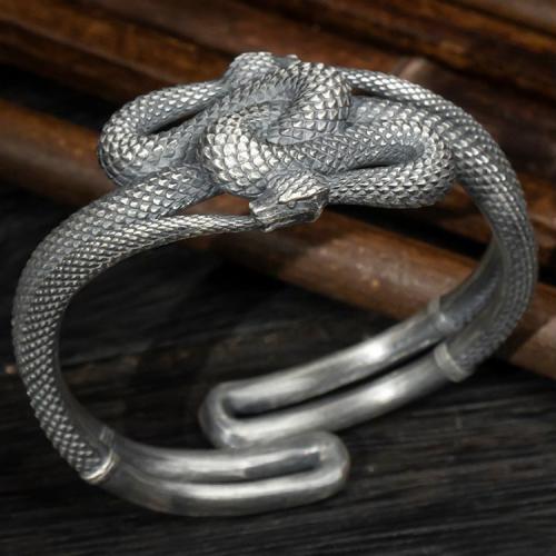 Mässing Manschett Armring, Snake, antik silver pläterad, Vintage & Unisex, Innerdiameter:Ca 60mm, Säljs av PC