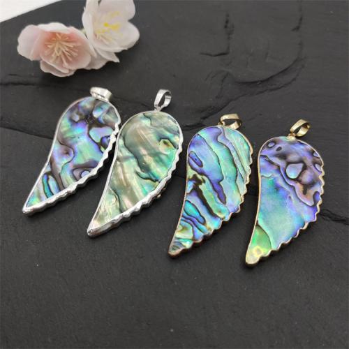 Natuurlijke Abalone Shell Hangers, Abalone Schelp, met Messing, Vleugelvorm, plated, willekeurig verzonden & mode sieraden & DIY, gemengde kleuren, Verkocht door PC