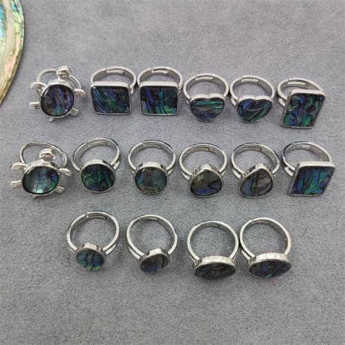 Shell Vinger Ringen, Abalone Schelp, met Messing & Zinc Alloy, silver plated, willekeurig verzonden & mode sieraden & uniseks & gemengd, inner diameter:17~20mm, Verkocht door PC