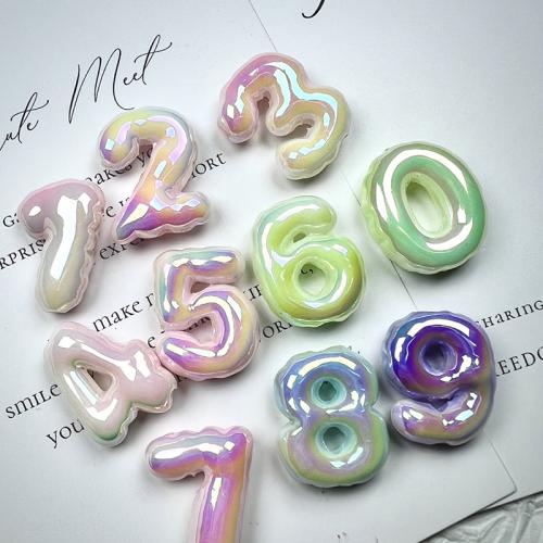 Numero Acrylic Bead, acrilico, placcato multicolore, DIY & luminoso, colori misti, 22x26mm, Appross. 500PC/borsa, Venduto da borsa