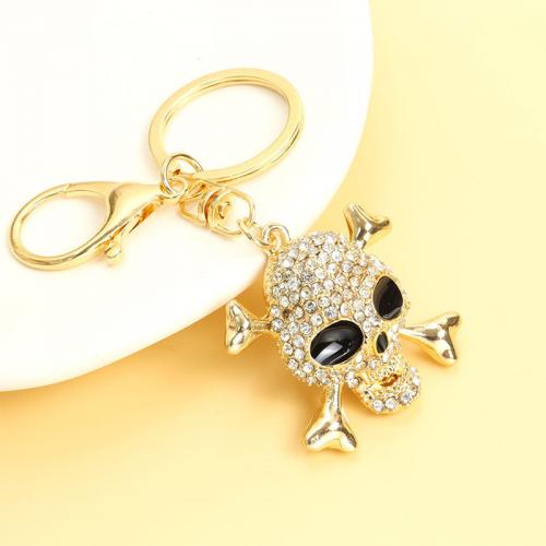 Zinc Alloy Key Lås, Skull, guldfarve belagt, emalje & med rhinestone, sort, 40.90x40.70mm, Solgt af PC