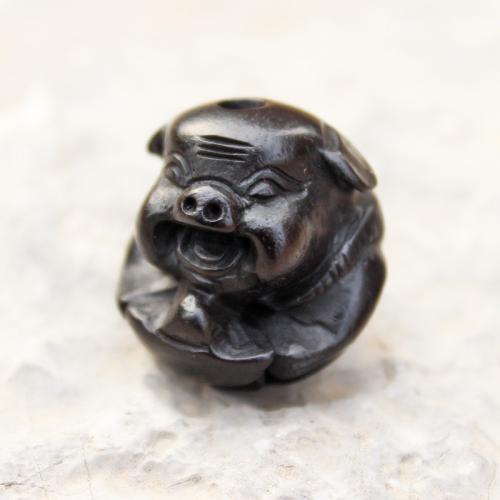 Træperler, sort sandeltræ, Pig, Carved, du kan DIY, sort, 21mm, Solgt af PC