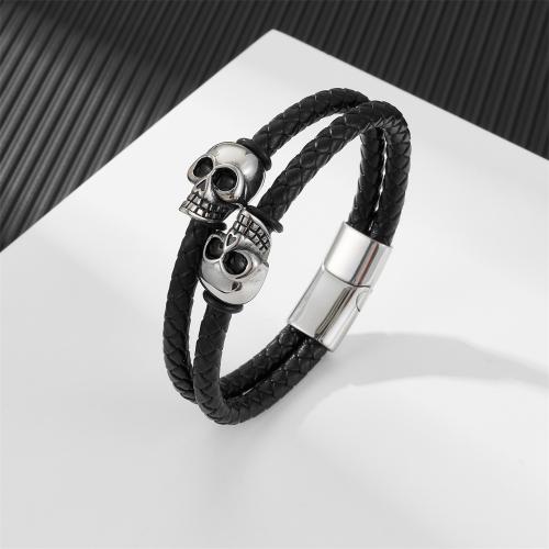 Bracelet cordon en cuir, Acier inoxydable 304, avec Faux cuir, fait à la main, Double couche & bijoux de mode & longueur différente pour le choix & pour homme, plus de couleurs à choisir, protéger l'environnement, sans nickel, plomb et cadmium, Vendu par PC