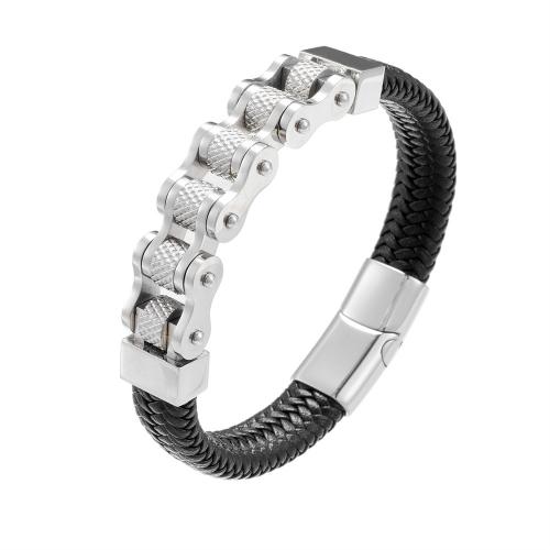 Bracciale corda in pelle, 304 acciaio inox, with Split Layer vacchetta, fatto a mano, gioielli di moda & lunghezza differente per scelta & per l'uomo, argento, assenza di nichel,piombo&cadmio, Venduto da PC