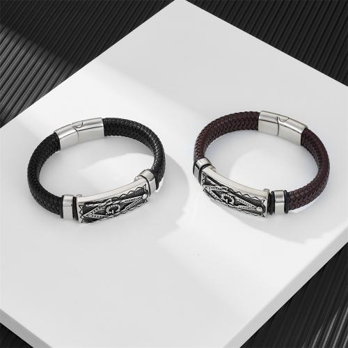 Lederband Armband, 304 Edelstahl, mit Split-Layer-Rindsleder, handgemacht, Modeschmuck & unterschiedliche Länge der Wahl & für den Menschen, keine, frei von Nickel, Blei & Kadmium, verkauft von PC