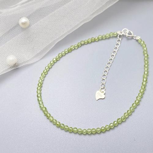 Piedra peridoto Pulsera y collar, con Plata de ley 925, diferentes estilos para la opción & para mujer, beads length 2mm, Vendido por UD