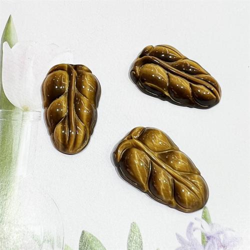 Tiger Eye Pendler, Leaf, Carved, du kan DIY, blandede farver, 30.37mm, Solgt af PC