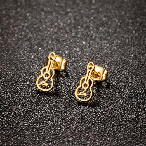 Stainless Steel Stud Earrings 304 Stainless Steel Guitar Vacuum Ion Plating fashion jewelry & for woman & hollow Sold By Bag