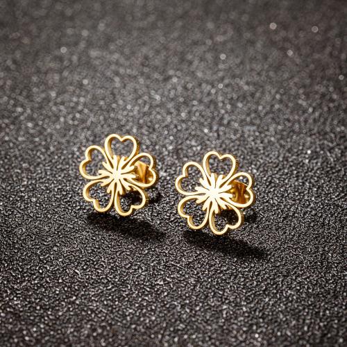 Stainless Steel Stud Earrings 304 Stainless Steel Flower Vacuum Ion Plating fashion jewelry & for woman & hollow 12mm Sold By Bag