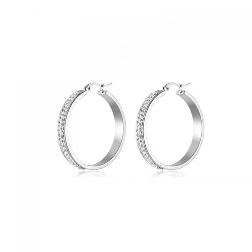 Mens acier inoxydable Hoop boucles d'oreilles, Acier inoxydable 304, bijoux de mode & pour femme & avec strass, protéger l'environnement, sans nickel, plomb et cadmium, 40x6mm, Vendu par paire