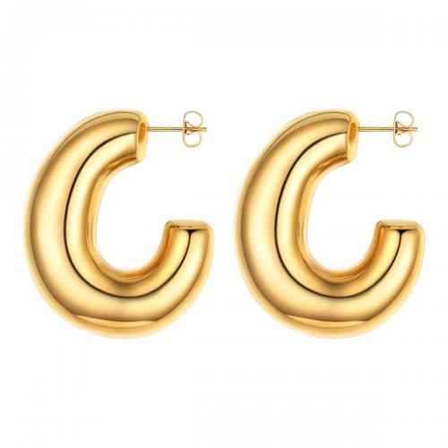 Pendientes de Acero Inoxidable, acero inoxidable 304, Letra C, 18K chapado en oro, Joyería & para mujer, libre de níquel, plomo & cadmio, 35x40mm, Vendido por Par