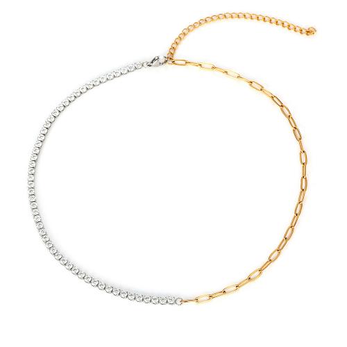 Collier d'acier titane, avec 3.14inch chaînes de rallonge, bijoux de mode & pour femme & avec strass, protéger l'environnement, sans nickel, plomb et cadmium, Longueur Environ 14.56 pouce, Vendu par PC