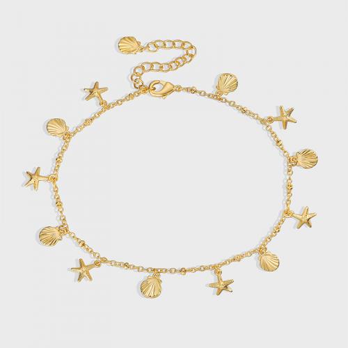 Mosiądz anklet, Pozłacane 18K, biżuteria moda & dla kobiety, bez zawartości niklu, ołowiu i kadmu, długość około 25-26.5 cm, sprzedane przez para