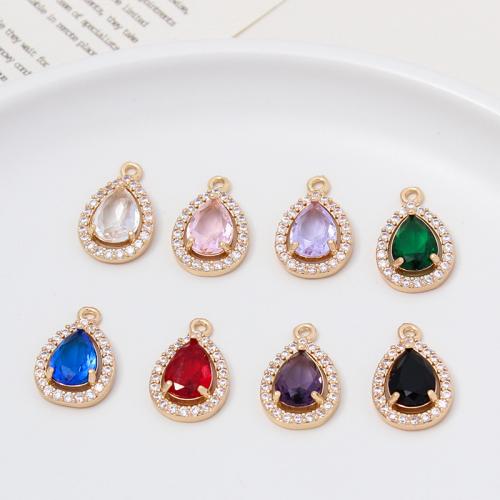 Cubic Zirconia Brass Pendants with Cubic Zirconia Teardrop gold color plated DIY nickel lead & cadmium free Sold By PC