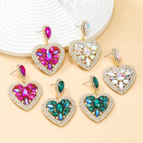 Zinc Alloy Stud Earring Heart fashion jewelry & for woman & with rhinestone nickel lead & cadmium free Sold By Pair