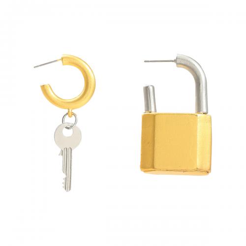 Lo zinco in lega Stud Earring, lega in zinco, Lock and Key, placcato, gioielli di moda & per la donna, oro, assenza di nichel,piombo&cadmio, 47x24mm, Venduto da coppia