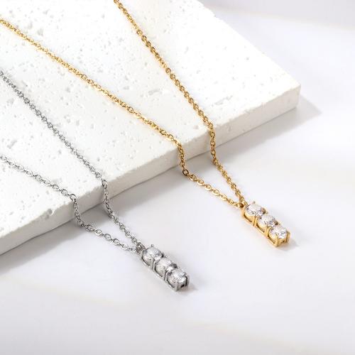 Nehrđajući čelik Chain Necklace džemper, 304 nehrđajućeg čelika, pozlaćen, modni nakit & za žene & s Rhinestone, više boja za izbor, nikal, olovo i kadmij besplatno, Pendant:6x18mm, Dužina Približno 45 cm, Prodano By PC