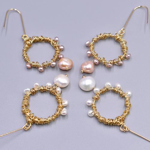 Pendientes de Gota en Latón, metal, con perla, chapado en oro real, Joyería & para mujer, más colores para la opción, libre de níquel, plomo & cadmio, 70mm, Vendido por Par