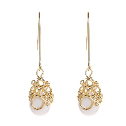 Pendientes de Gota en Latón, metal, con perla, chapado en oro real, Joyería & para mujer, Blanco, libre de níquel, plomo & cadmio, 45mm, Vendido por Par