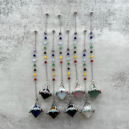 Bijoux Pendentifs en pierres gemmes, pierre gemme, avec laiton & alliage de zinc, Placage de couleur argentée, envoyé au hasard & bijoux de mode & mélangé, Longueur Environ 10 cm, Vendu par PC