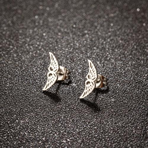 Nehrđajućeg čelika Stud Naušnice, 304 nehrđajućeg čelika, Wing Shape, modni nakit & za žene, više boja za izbor, 12x4mm, 12Parovi/Torba, Prodano By Torba