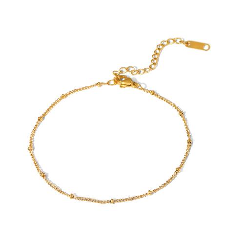 Anklet ze stali nierdzewnej, Stal nierdzewna 304, ze 6.5cm przedłużeniami łańcuszka, Pozłacane 18K, biżuteria moda & dla kobiety, złoty, 1mm, sprzedawane na około 19 cm Strand