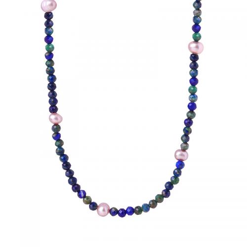 Collier bijoux de pierre gemme, Lapis lazuli, avec perle d'eau douce cultivée, bijoux de mode & pour femme, Longueur Environ 43 cm, Vendu par PC