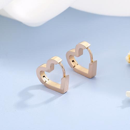 Huggie Orecchino ad anello, 304 acciaio inox, Cuore, gioielli di moda & per la donna, color oro rosato, 20x12mm, Venduto da coppia