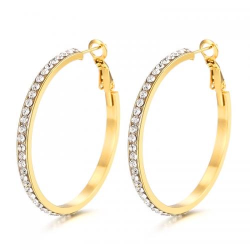 Mens acier inoxydable Hoop boucles d'oreilles, Acier inoxydable 304, beignet, bijoux de mode & pour femme & avec strass, plus de couleurs à choisir, Vendu par paire