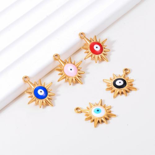 Evil Eye Pendants 304 Stainless Steel Sun gold color plated DIY & evil eye pattern & enamel Sold By Bag