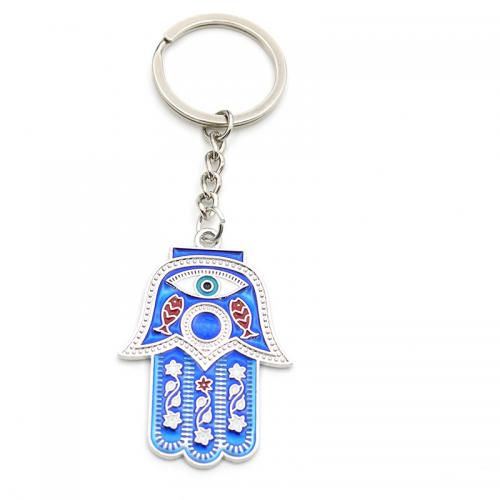 Sleutelhanger, Glas, Hand, silver plated, mode sieraden & boze oog patroon & glazuur, blauw, 108mm, Verkocht door PC