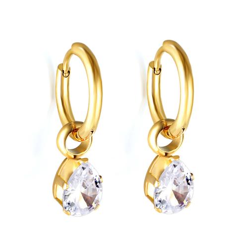 Stainless Steel Lever Back Earring 304 Stainless Steel gold color plated fashion jewelry & for woman & with rhinestone nickel lead & cadmium free Sold By Pair