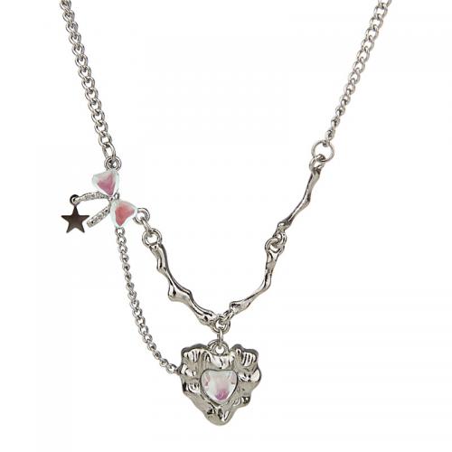 Collana in acciaio inossidabile, 304 acciaio inox, with Moonstone & lega in zinco, with 5CM extender chain, Cuore, placcato, per la donna, argento, Lunghezza Appross. 39 cm, Venduto da PC