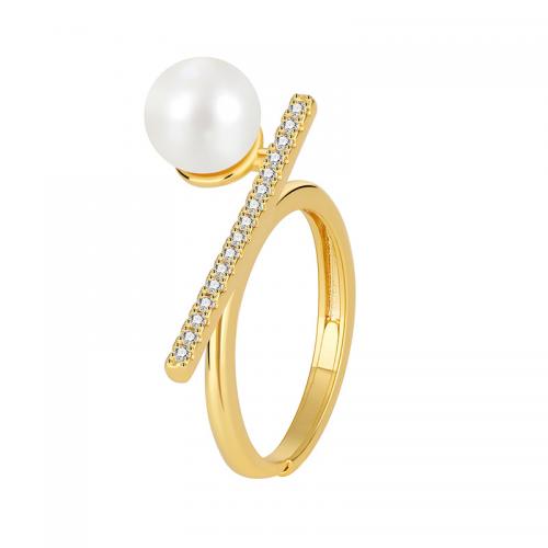 Cubi Circonia Micro Pave anello in ottone, with Shell Pearl, placcato, formato differente per scelta & Micro spianare cubic zirconia & per la donna, dorato, Venduto da PC