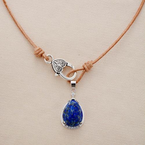 Lapis lazuli collier, avec vachette cordon & alliage de zinc, larme, Placage, Vintage & unisexe, Longueur Environ 16-18 pouce, Vendu par PC