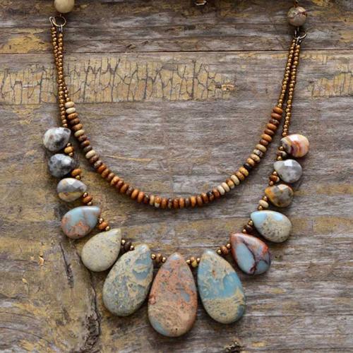 Agate collier, avec turquoise, larme, Double couche & unisexe, Longueur Environ 16-20 pouce, Vendu par PC