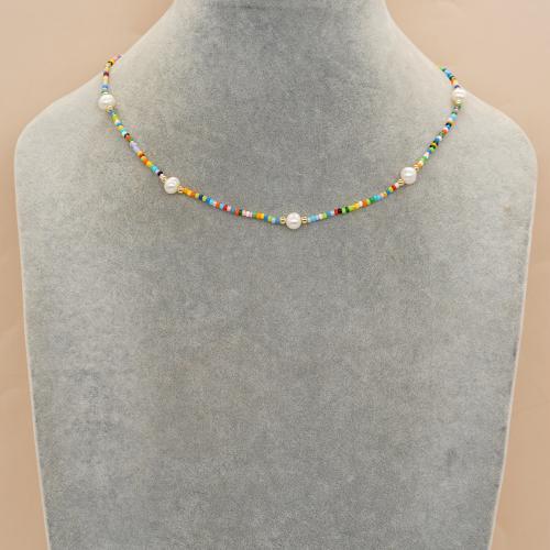 Seed verre collier de perles, Seedbead, avec perle d'eau douce cultivée & perle de plastique & alliage de zinc, avec 5cm chaînes de rallonge, Placage de couleur d'or, bijoux de mode & différents matériaux pour le choix & pour femme, plus de couleurs à choisir, Longueur Environ 42 cm, Vendu par PC