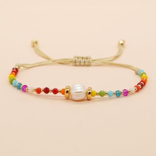 Pulseras de Cristal, con Cordón de nudo & perla & metal, chapado en color dorado, Ajustable & Joyería & unisexo, color mixto, longitud aproximado 28 cm, Vendido por UD