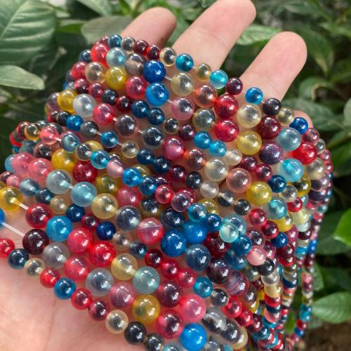 Prirodni Rainbow ahat perle, Rainbow Agate, Krug, uglađen, možete DIY & različite veličine za izbor, miješana boja, Prodano Per Približno 39 cm Strand