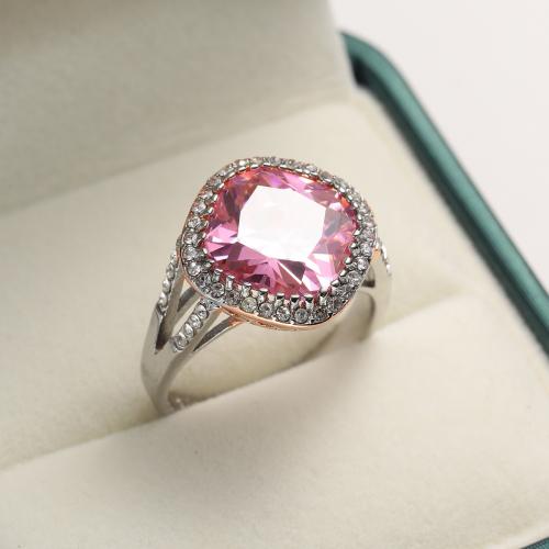 Bague Zircon cubique en laiton, avec zircon cubique, larme, Placage de couleur argentée, normes différentes pour le choix & pour femme, rose, protéger l'environnement, sans nickel, plomb et cadmium, Vendu par PC