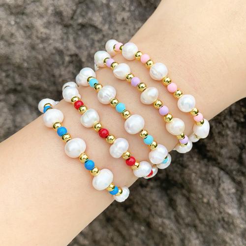 Messing Armbanden, met Seedbead & Plastic Pearl, plated, mode sieraden, meer kleuren voor de keuze, nikkel, lood en cadmium vrij, Lengte 17 cm, Verkocht door PC