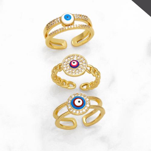 Evil Eye monili di barretta, ottone, placcato, gioielli di moda & diversi modelli per la scelta & Micro spianare cubic zirconia, nessuno, assenza di nichel,piombo&cadmio, Ring inner diameter:17mm, Venduto da PC