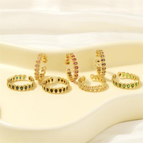 Cubique anneau en laiton Circonia Micro Pave, Placage de couleur d'or, bijoux de mode & pavé de micro zircon & pour femme, plus de couleurs à choisir, protéger l'environnement, sans nickel, plomb et cadmium, Minimum inner diameter :16mm, Vendu par PC