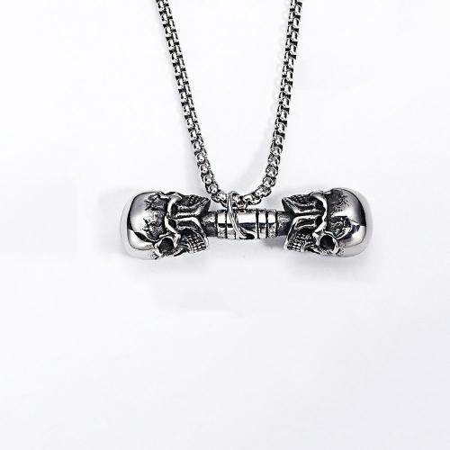 Sweater halskettingen, Titanium Staal, Schedel, gepolijst, mode sieraden & voor de mens, oorspronkelijke kleur, nikkel, lood en cadmium vrij, Pendant:15x52mm, Lengte Ca 600 mm, Verkocht door PC