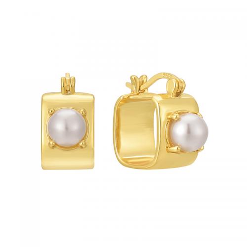 Prás Leverback Earring, le Shell Pearl, plátáilte, do bhean, órga, Díolta De réir Péire