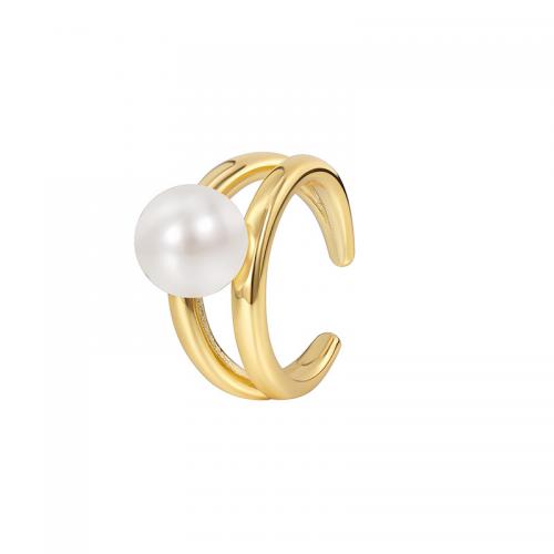 Messing ringen, met Plastic Pearl, plated, voor vrouw, gouden, Maat:7, Verkocht door PC