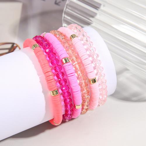 Pulseras de Cristal, Arcilla polimero, con Cristal & aleación de zinc, Joyería & diferentes estilos para la opción & para mujer, longitud aproximado 16 cm, 6PCs/Set, Vendido por Set