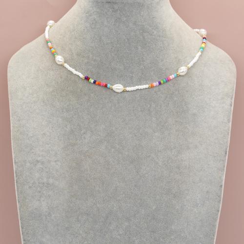 Seedbead collier, avec perle d'eau douce cultivée & perle de plastique & alliage de zinc, avec 5cm chaînes de rallonge, Placage de couleur d'or, bijoux de mode & différents matériaux pour le choix & pour femme, plus de couleurs à choisir, Longueur Environ 42 cm, Vendu par PC