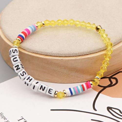 Pulseras de Cristal, con Arcilla polimero & metal & Acrílico, chapado en color dorado, Joyería & para mujer, color mixto, longitud aproximado 18 cm, Vendido por UD